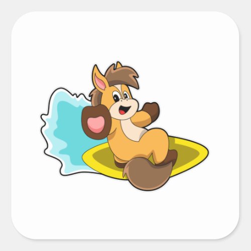 Horse as Surfer with Surfboard Square Sticker