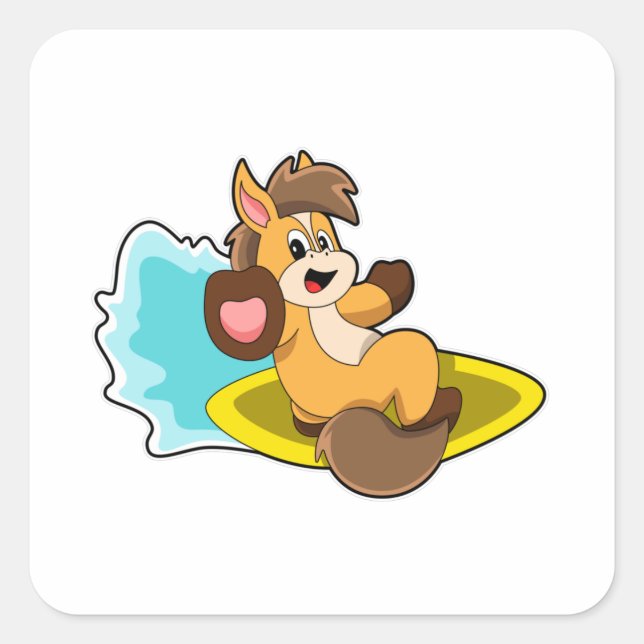 Horse as Surfer with Surfboard Square Sticker (Front)
