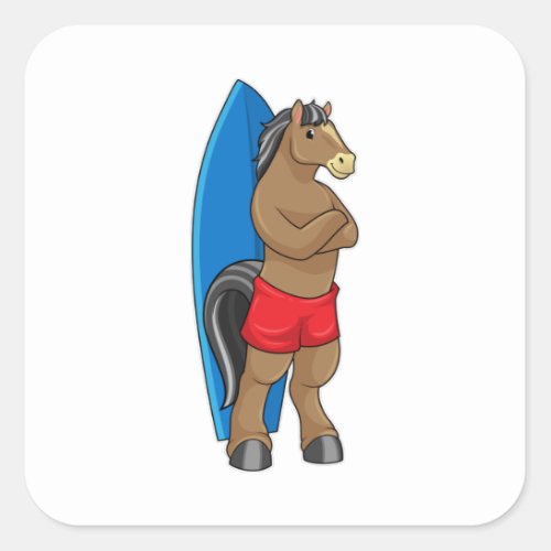 Horse as Surfer with Surfboard Square Sticker