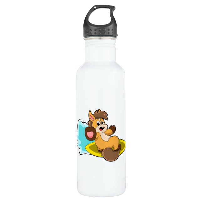 Horse as Surfer with Surfboard Stainless Steel Water Bottle (Front)