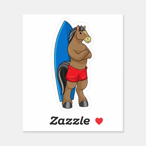 Horse as Surfer with Surfboard Sticker