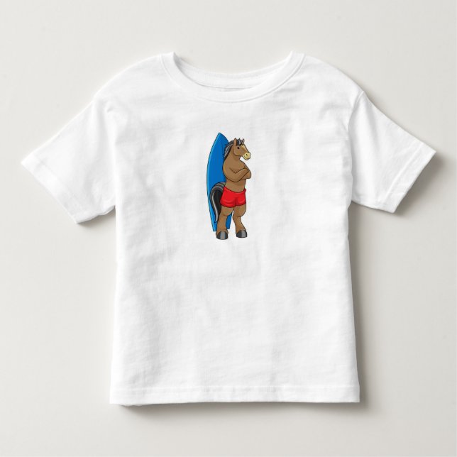 Horse as Surfer with Surfboard Toddler T-shirt (Front)