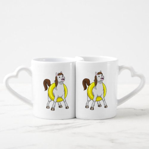 Horse as Swimmer with Lifebouy Coffee Mug Set