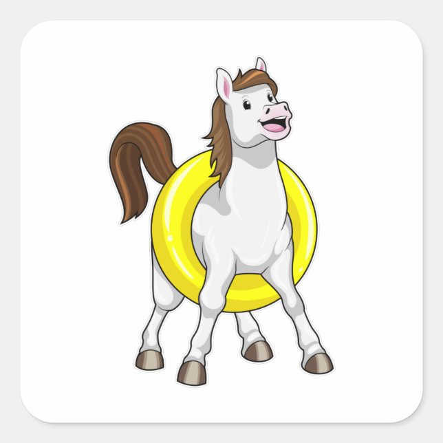 Horse as Swimmer with Lifebouy Square Sticker (Front)