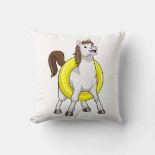 Horse as Swimmer with Lifebouy Throw Pillow