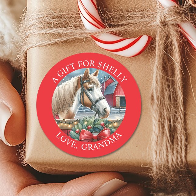Horse at a Farm Christmas Personalized Gift Tag (Creator Uploaded)