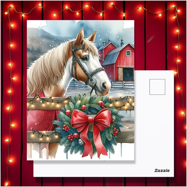 Horse at a Farm Christmas Personalized Postcard (Creator Uploaded)