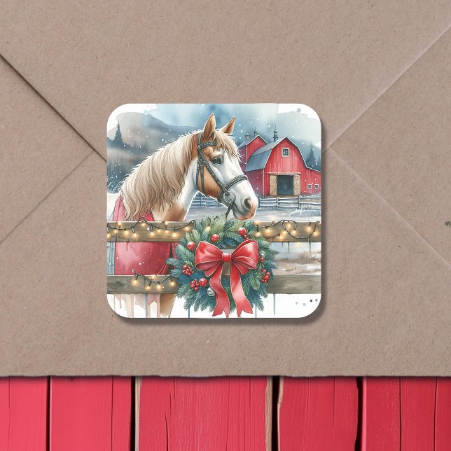 Horse at a Farm Christmas  Square Sticker (Creator Uploaded)
