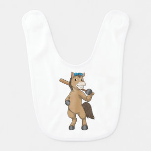 Horse at Baseball with Baseball bat Baby Bib