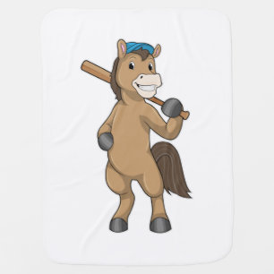 Horse at Baseball with Baseball bat Baby Blanket