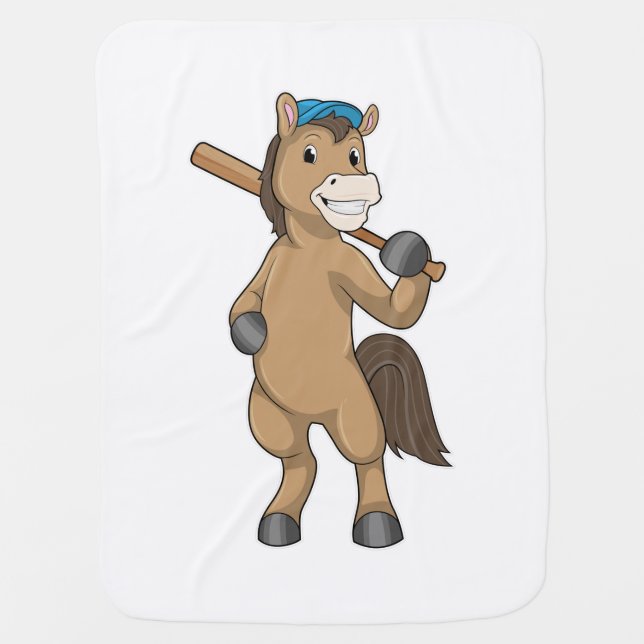 Horse at Baseball with Baseball bat Baby Blanket (Front)
