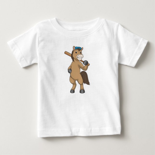 Horse at Baseball with Baseball bat Baby T-Shirt (Front)