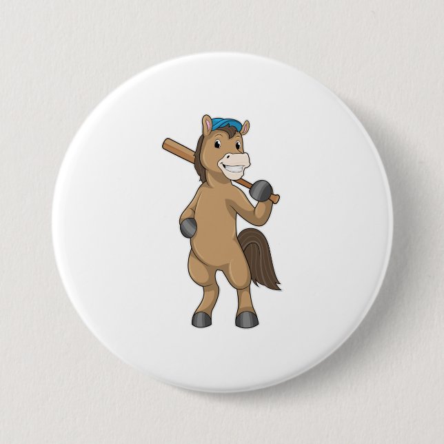 Horse at Baseball with Baseball bat Button (Front)