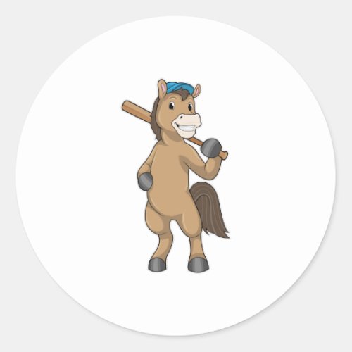 Horse at Baseball with Baseball bat Classic Round Sticker