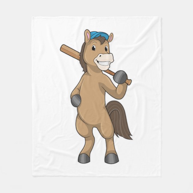 Horse at Baseball with Baseball bat Fleece Blanket (Front)