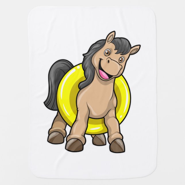 Horse at Beach with Swim ring Baby Blanket (Front)