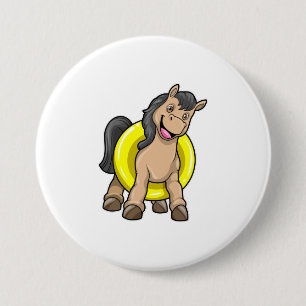 Horse at Beach with Swim ring Button