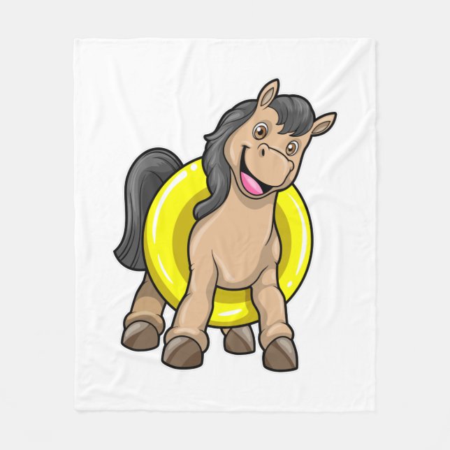 Horse at Beach with Swim ring Fleece Blanket (Front)