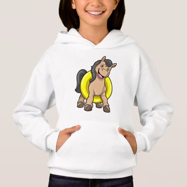 Horse at Beach with Swim ring Hoodie (Front)