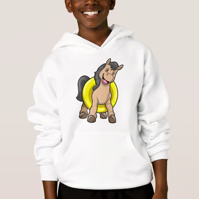 Horse at Beach with Swim ring Hoodie (Front)