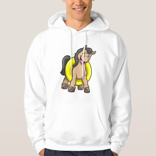 Horse at Beach with Swim ring Hoodie (Front)