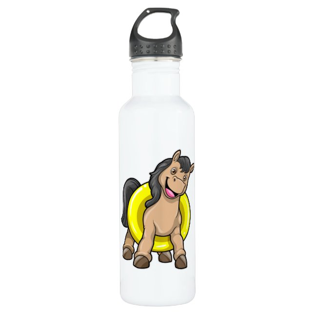 Horse at Beach with Swim ring Stainless Steel Water Bottle (Front)