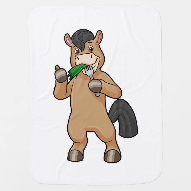 Horse at Eating Vegan Baby Blanket (Front)
