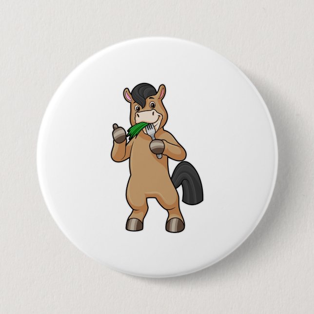 Horse at Eating Vegan Button (Front)
