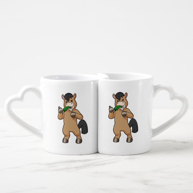 Horse at Eating Vegan Coffee Mug Set (Front Nesting)