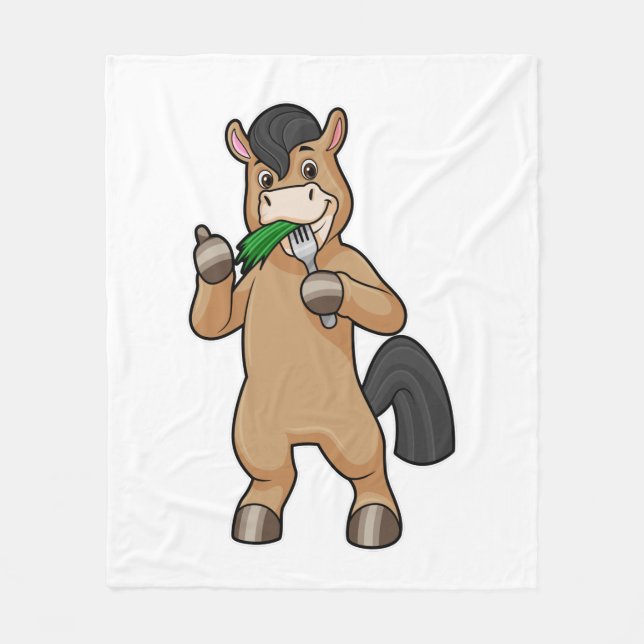 Horse at Eating Vegan Fleece Blanket (Front)