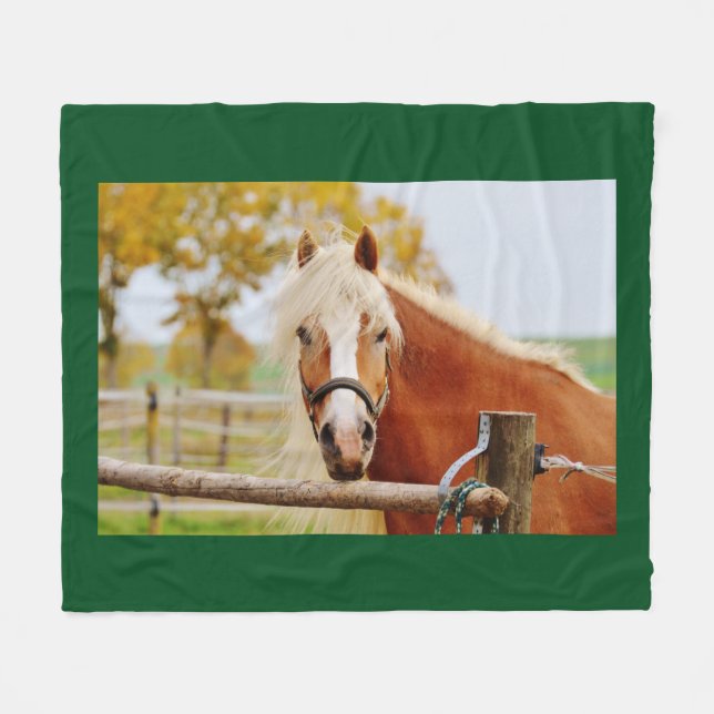 Horse At Gate Fleece Blanket (Front (Horizontal))