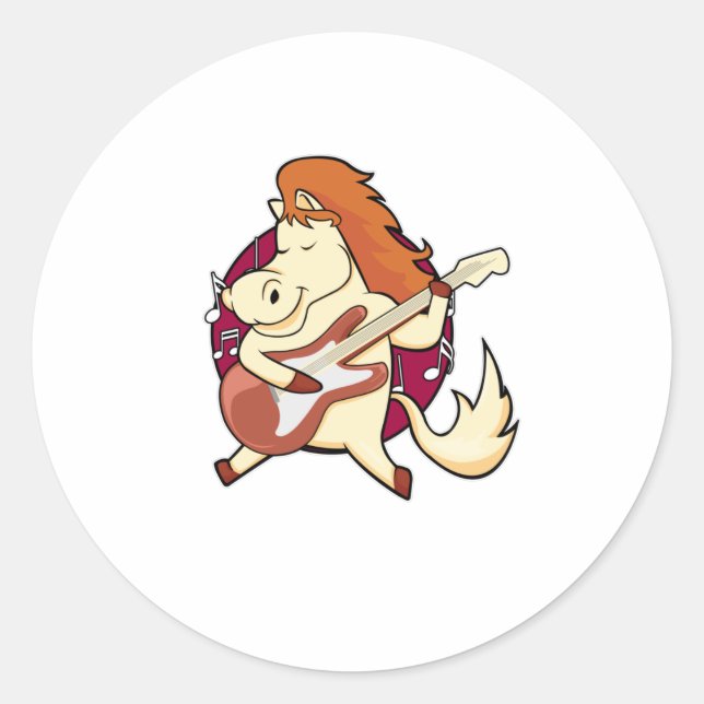 Horse at Music with Guitar Classic Round Sticker (Front)