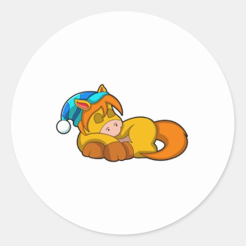 Horse at Sleeping with Sleepyhead Classic Round Sticker