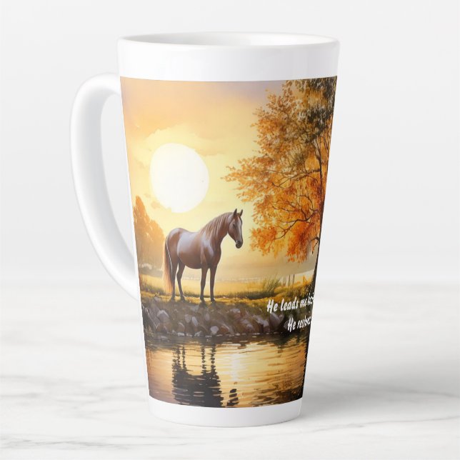 Horse at Sunrise with Verse Latte Mug (Left Angle)