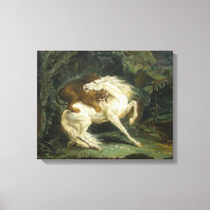 Horse Attacked by a Lion (by Théodore Géricault) Canvas Print