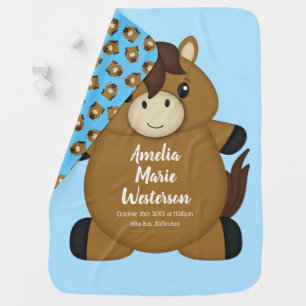 Horse Baby Shower Blue Boy Blanket