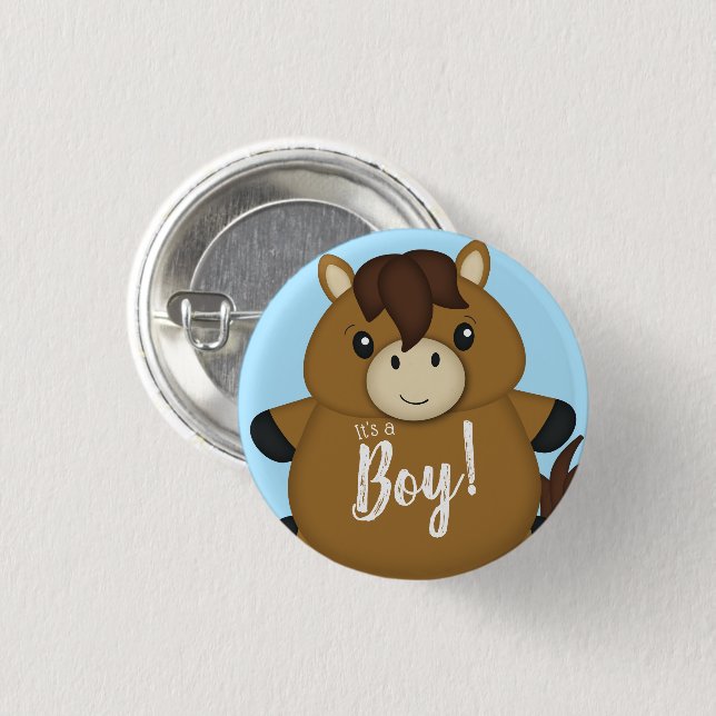 Horse Baby Shower Blue Boy Button (Front & Back)