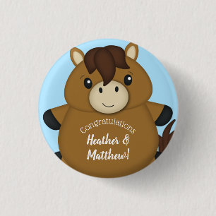 Horse Baby Shower Blue Boy Button