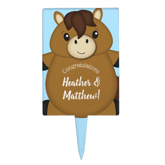Horse Baby Shower Blue Boy Cake Topper (Front)
