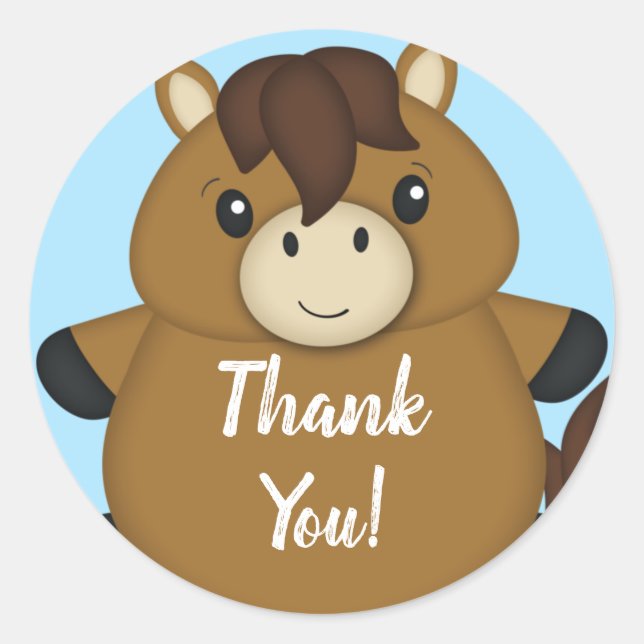 Horse Baby Shower Blue Boy Classic Round Sticker (Front)