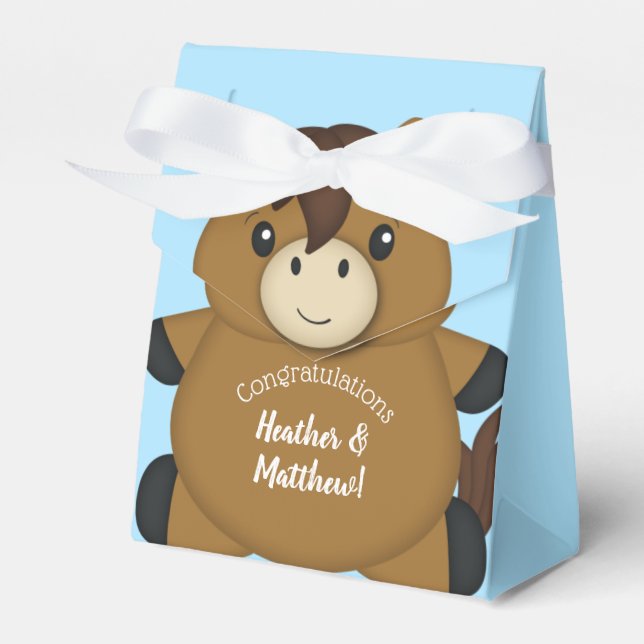 Horse Baby Shower Blue Boy Favor Boxes (Front Side)