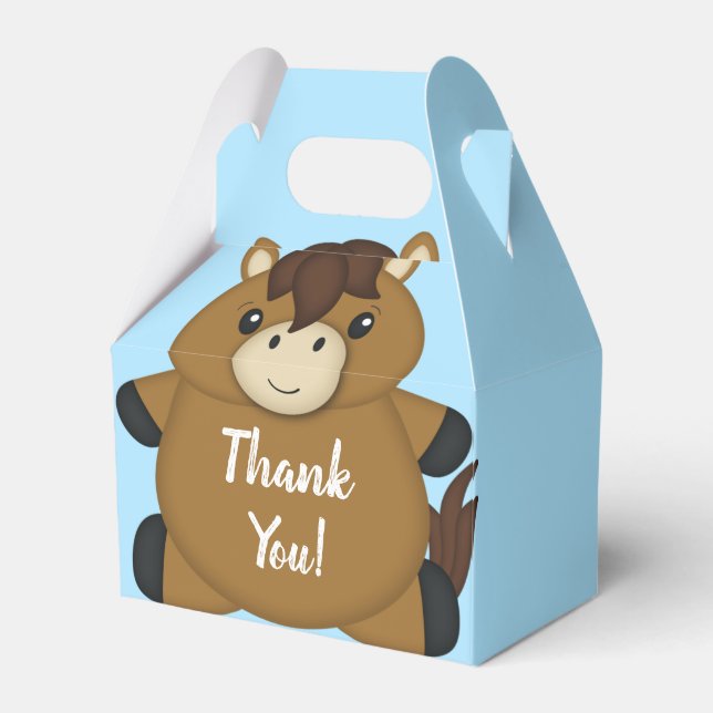 Horse Baby Shower Blue Boy Favor Boxes (Front Side)