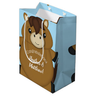 Horse Baby Shower Blue Boy Medium Gift Bag