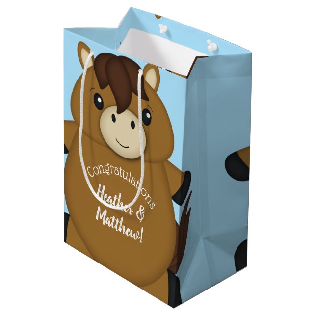 Horse Baby Shower Blue Boy Medium Gift Bag (Back Angled)