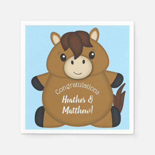 Horse Baby Shower Blue Boy Napkins (Front)