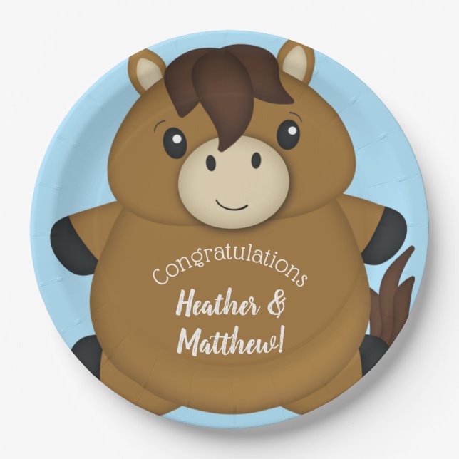 Horse Baby Shower Blue Boy Paper Plates (Front)