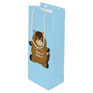 Horse Baby Shower Blue Boy Wine Gift Bag