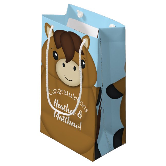 Horse Baby Shower Blue Small Gift Bag (Front Angled)
