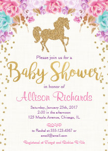 Horse Baby Shower Invitations Zazzle Horse Baby Shower Invitation Pink And Gold