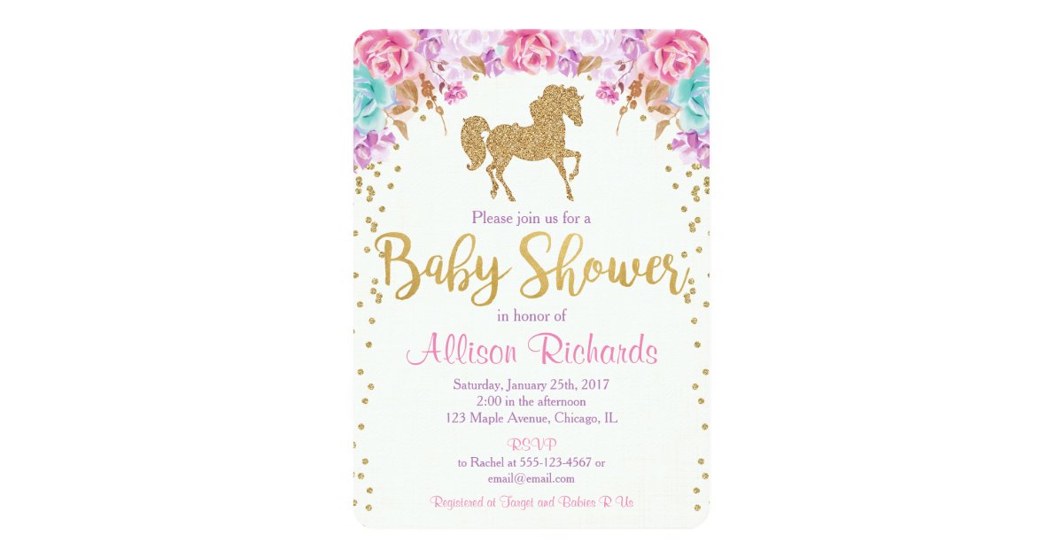 Horse baby shower invitation pink and gold | Zazzle.com